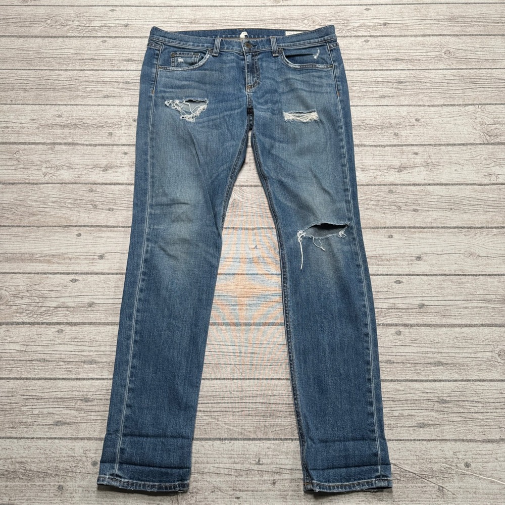 Rag & Bone Jeans Women's 29 Blue Denim Brunswick The Skinny Slim Fit Distressed